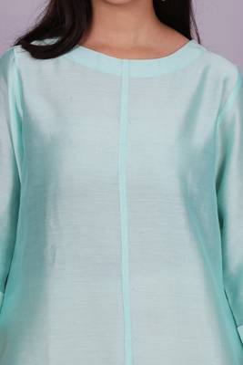 Aqua chanderi straight dress with slip 2