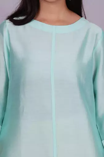 Aqua chanderi straight dress with slip