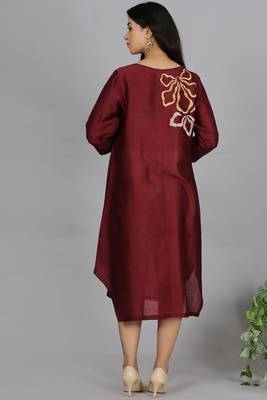 Maroon chanderi straight dress with slip (2pcs set) 4