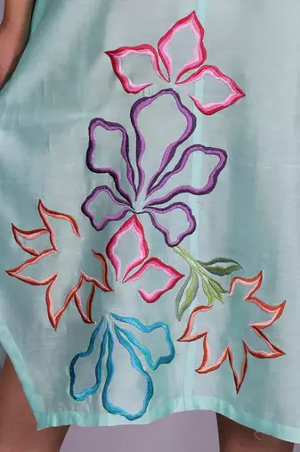 Aqua chanderi straight dress with slip
