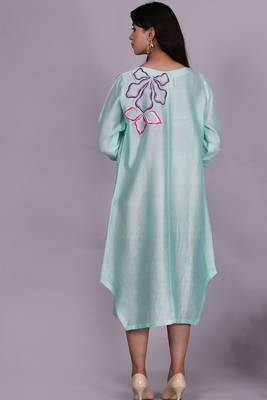 Aqua chanderi straight dress with slip 4