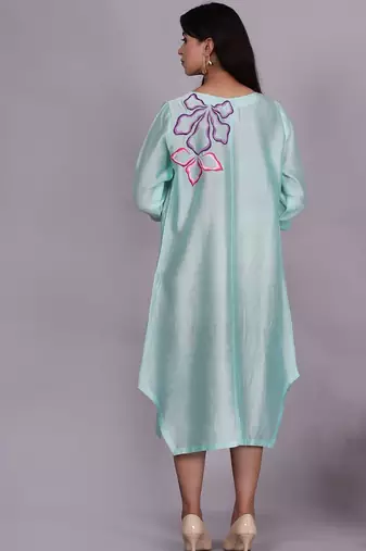 Aqua chanderi straight dress with slip