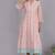 Peach chanderi gathered dress with embroidery