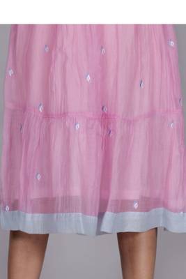 Pink chanderi gathered dress with embroidery 3