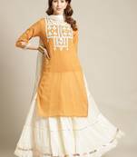 Women Mustard Yellow Ethnic Motifs Yoke Design Thread Work Kurta with Skirt