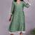Green chanderi gathered dress with embroidery