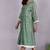 Green chanderi gathered dress with embroidery