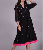 Black chanderi gathered dress with embroidery
