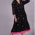 Black chanderi gathered dress with embroidery