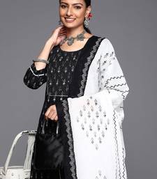 Women Black Ethnic Motifs Printed Pure Cotton Kurta with Trousers & Dupatta