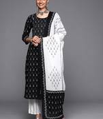 Women Black Ethnic Motifs Printed Pure Cotton Kurta with Trousers & Dupatta