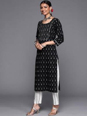 Women Black Ethnic Motifs Printed Pure Cotton Kurta with Trousers & Dupatta 5