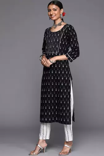 Women Black Ethnic Motifs Printed Pure Cotton Kurta with Trousers & Dupatta