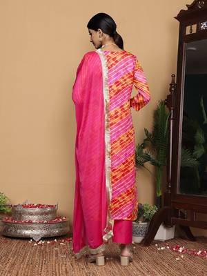 Women Dyed Regular Thread Work Kurta with Trousers & With Dupatta 6