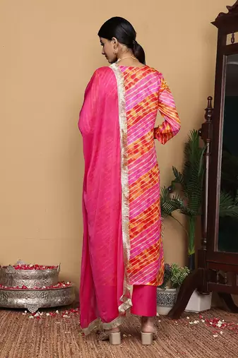 Women Dyed Regular Thread Work Kurta with Trousers & With Dupatta