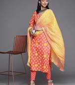 Women Peach-Coloured Ethnic Motifs Printed Gotta Patti Cotton Kurta Set
