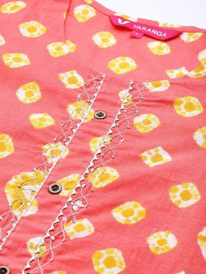 Women Peach-Coloured Ethnic Motifs Printed Gotta Patti Cotton Kurta Set 2