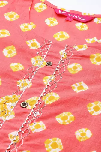 Women Peach-Coloured Ethnic Motifs Printed Gotta Patti Cotton Kurta Set