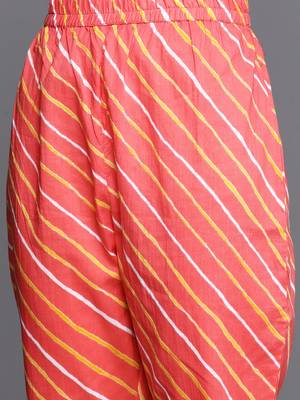 Women Peach-Coloured Ethnic Motifs Printed Gotta Patti Cotton Kurta Set 3
