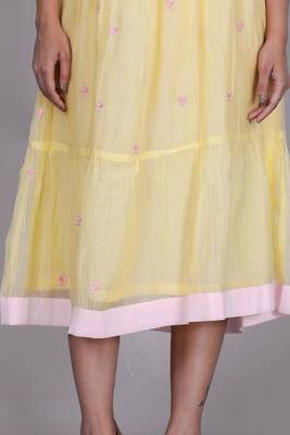 Yellow chanderi gathered dress with embroidery 4