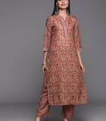 Women Peach-Coloured Floral Printed Winter Kurta with Palazzos
