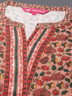 Women Peach-Coloured Floral Printed Winter Kurta with Palazzos 2