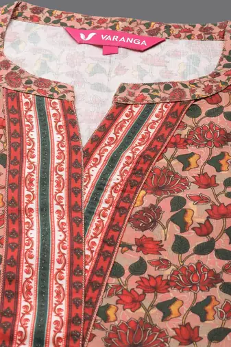 Women Peach-Coloured Floral Printed Winter Kurta with Palazzos