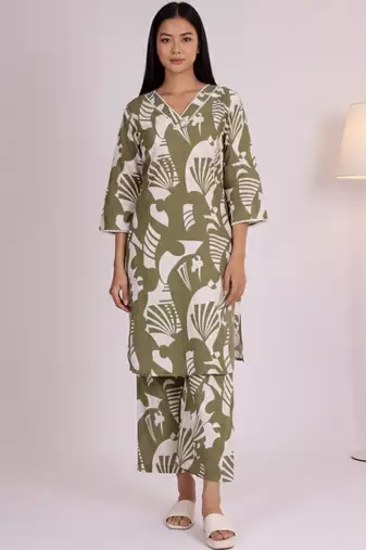 Women Abstract Printed V-Neck Pure Cotton Kurta with Palazzos