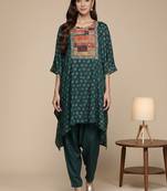 Embroidered Thread Work Pure Silk Fusion Kurta with Dhoti Pants