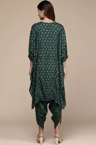 Embroidered Thread Work Pure Silk Fusion Kurta with Dhoti Pants