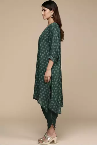 Embroidered Thread Work Pure Silk Fusion Kurta with Dhoti Pants