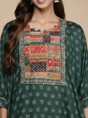 Embroidered Thread Work Pure Silk Fusion Kurta with Dhoti Pants 5