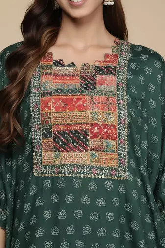 Embroidered Thread Work Pure Silk Fusion Kurta with Dhoti Pants