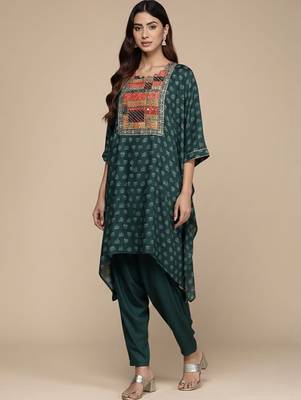 Embroidered Thread Work Pure Silk Fusion Kurta with Dhoti Pants 6