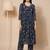 Navy Blue Floral Printed Empire Silk Georgette A-Line Kurta With Trouser
