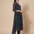 Navy Blue Floral Printed Empire Silk Georgette A-Line Kurta With Trouser