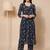 Navy Blue Floral Printed Empire Silk Georgette A-Line Kurta With Trouser