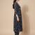 Navy Blue Floral Printed Empire Silk Georgette A-Line Kurta With Trouser