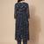 Navy Blue Floral Printed Empire Silk Georgette A-Line Kurta With Trouser