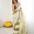 Olive tissue satin embellished saree with unstitched blouse piece.
