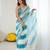 Sky blue tissue satin embellished saree with unstitched blouse piece.