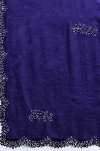 Purple tissue satin embellished saree with unstitched blouse piece.