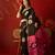 Black silk cotton bandhni printed saree with unstitched blouse piece.