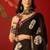 Black silk cotton bandhni printed saree with unstitched blouse piece.