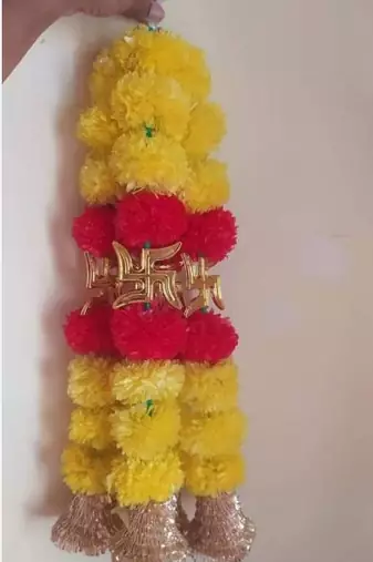 handmade marigold flower swastik hanging decorative home decor (pack of 4)