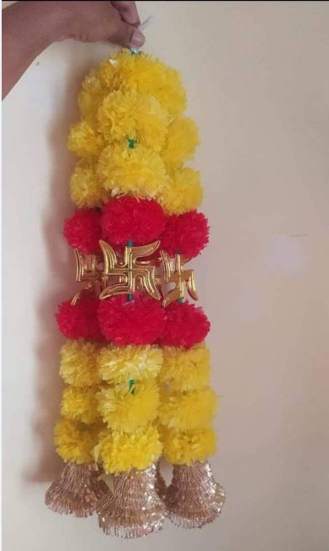 handmade marigold flower swastik hanging decorative home decor (pack of 4)