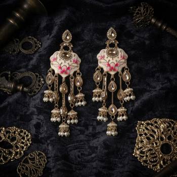 White color meenakari kundan earrings beautiful festive ethnic appeal 1