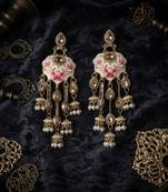 White color meenakari kundan earrings beautiful festive ethnic appeal