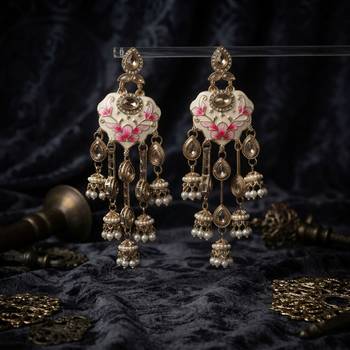 White color meenakari kundan earrings beautiful festive ethnic appeal 2
