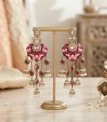 Rani color meenakari kundan earrings royal traditional handmade finish